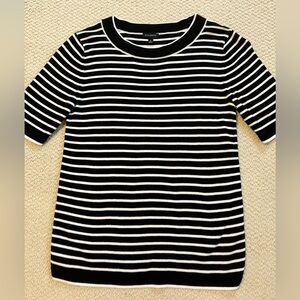 Talbots Black & White Striped Ladies Short Sleeve Cotton Blouse Top - Parisian